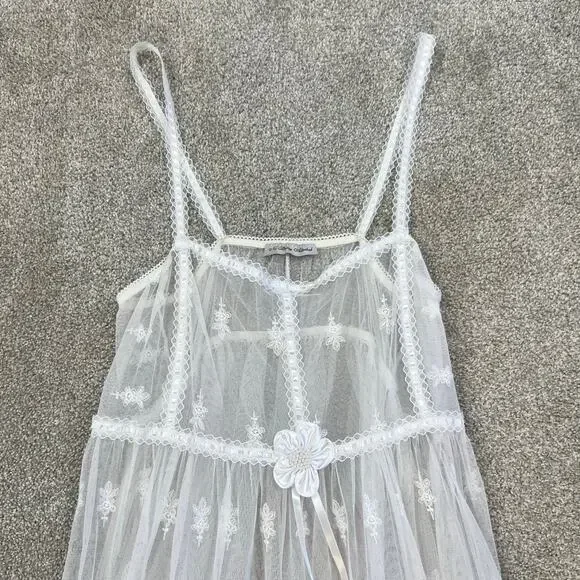 Vintage No Strings Attached Sheer White Floral Coverup Bridal Night Gown Dress M - Picture 10 of 13